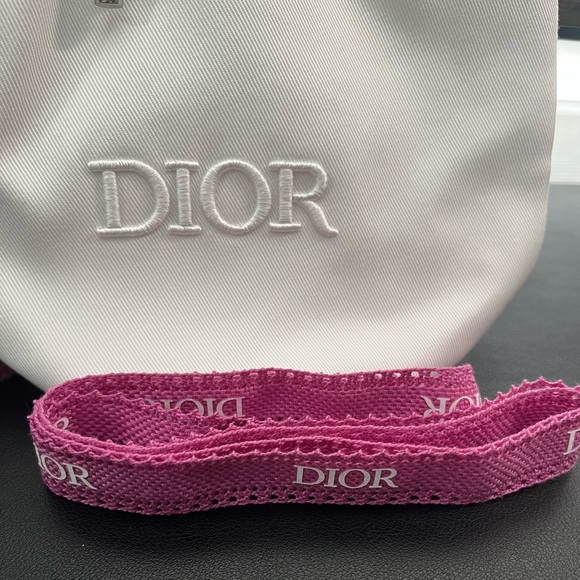 Dior White Drawstring Bag With Box and 2 Pink Dior Ribbons. - Picture 3 of 7